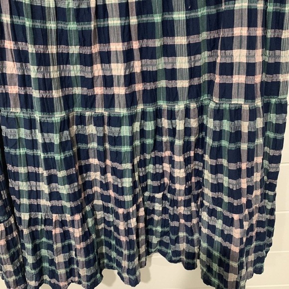 Madewell | Babydoll Dress Plaid Button Front Tiered Short V Neck- Size Medium - Picture 3 of 8